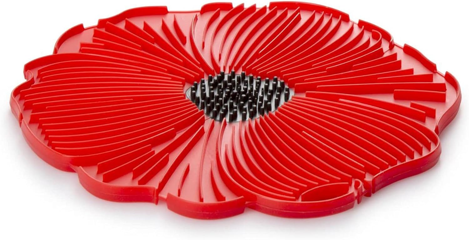 Charles Viancin Silicone Round Trivet, Red Poppy Design - Heat Resistant, Food Safe, Dishwasher & Microwave Safe, 6 inches - Adds Style to Your Table
