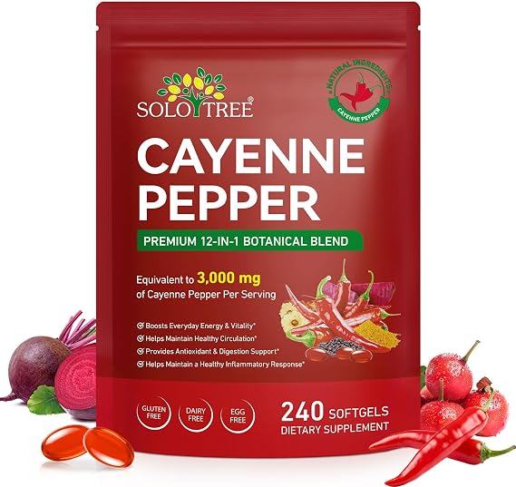 Cayenne Pepper Softgels, 12-in-1 3000mg per Serving with Vitamins D3, K2 & E, Features Hawthorn, Beetroot & Turmeric, 240 Softgels Supports Leg Vein, Digestion Support, Immune System