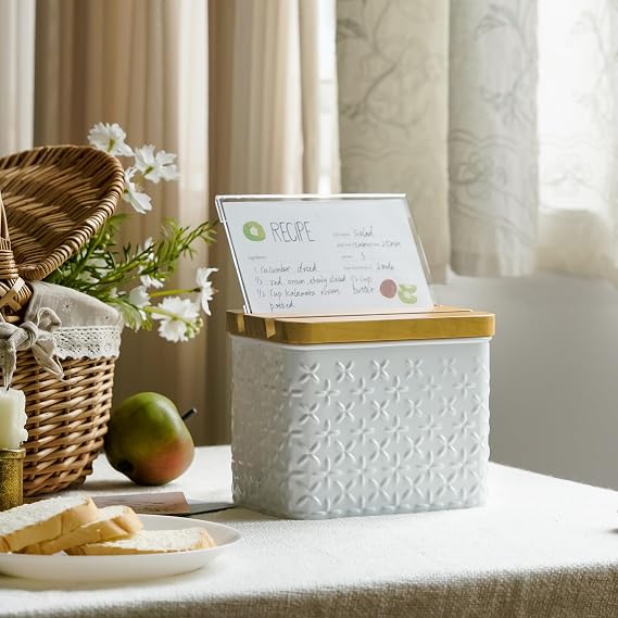 Flower Pattern Embossed Recipe Box with 4x6 Cards and Dividers
