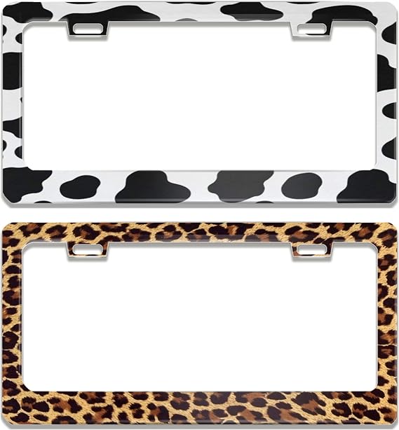 License Plate Frames Cow Print and Cheetah Leopard Brown Bundle