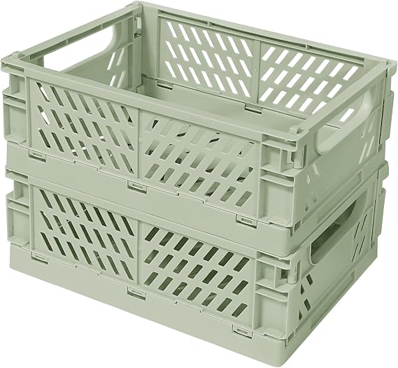 Tobeso-Nuoze Pastel Plastic Storage Baskets 2 Pack Collapsible Crates | for Organizing, Space-Saving Bins for Kitchen, Office, Bedroom