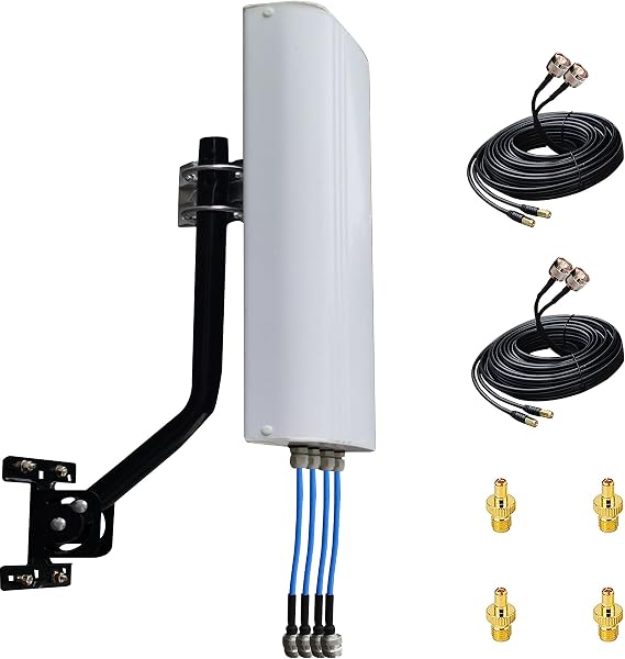SignalPlus MIMO 4x4 Antennas 5G for T-Mobile/Outdoor Directional External 4G LTE 4x4 Mimo Antenna Kit, 700-4000MHz with 10meter Cable SMA TS-9 J-Mount Pole