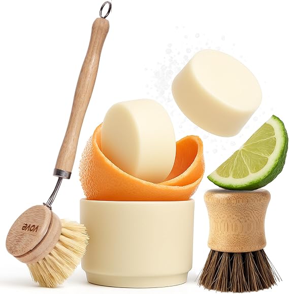 Vove Dish Soap Bundle, 2 Bars, 2 Scrub Brushes and 1 Ceramic Cup