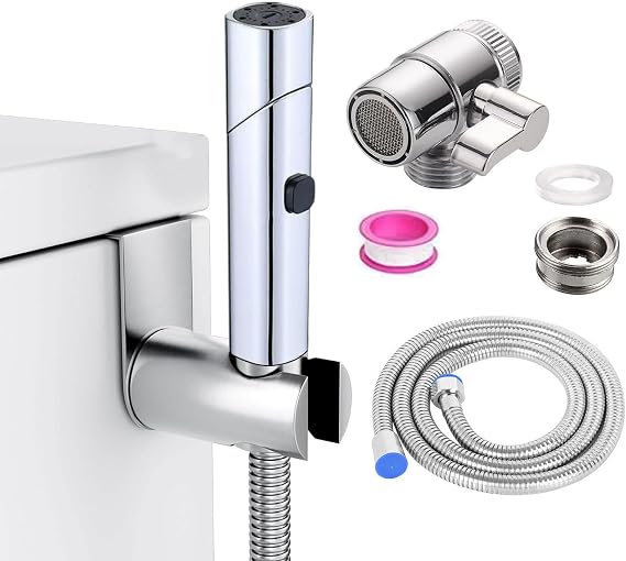 Portable Bidet Shower Kit, ABS Toilet Sprayer with Dual Mode, Shower with 2 Way Diverter, 150 cm Flexible Hose and Holder