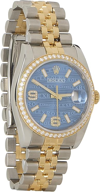 Pre-loved Two-Toned 18K Gold & Steel Blue Wave Pave Diamond Dial Datejust 116243 36mm, Gold