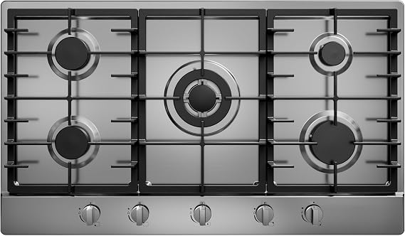 Gas Cooktop 36 inch with 5 Sealed Burners, Stainless Steel Built-in Stovetop, NG/LPG Convertible, Dishwasher Safe Cast Iron Grates, 38K BTU