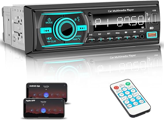 Single Din Radio Car Stereo with Bluetooth - FM, USB, EQ, AUX, App, No CD | Car Radio Bluetooth with FM/Dual USB/AUX/TF/EQ/MP3/RCA,Support Clock Display,iOS & Android App Control, Upgrade Car Radio 12V