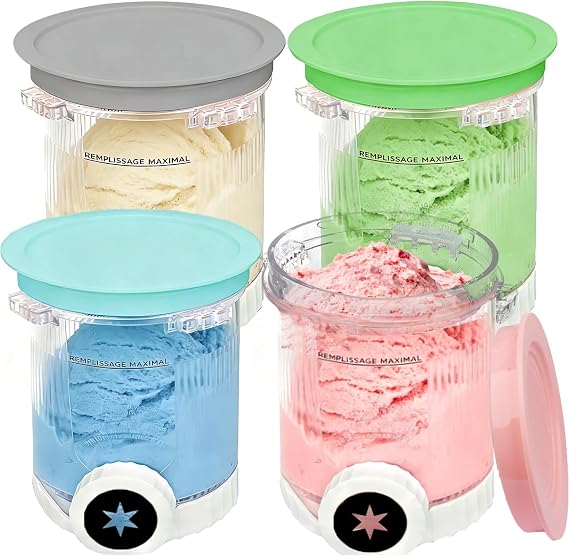 LOMGDOVC4-Pack Ninja Creami Swirl Tubs for NC700/NC700UK/NC701 – Dishwasher-Safe Pint Containers with Colour-Coded Lids – Creami Accessories & Deluxe Set