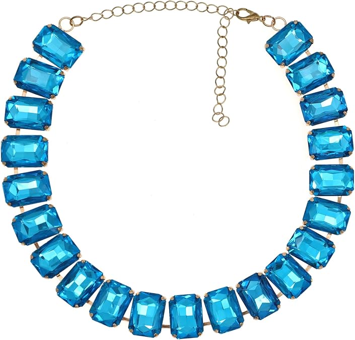 JNF Crystal Rhinestone Choker Collar Necklace for Women Colorful Gemstones Neck Chain Trendy Sparkly Statement Piece Crystal Rhinestone Bib Necklace