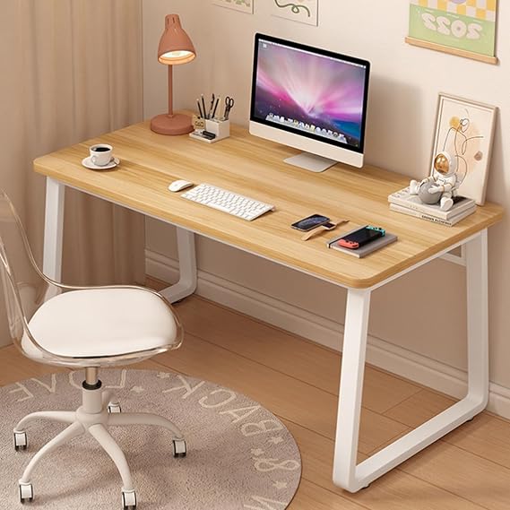 Modern Computer Desk Simple Style Study Table for Home Office, Wooden Writing Desks PC Table for Bedroom (Natural, 100x50cm)