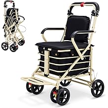 The Fellie Foldable Walk and Rest Shopping Trolley with Seat for Elderly, 27L Sit & Go Shopping Trolley on Wheels with Backrest, Breakes & Removable Bag, Black