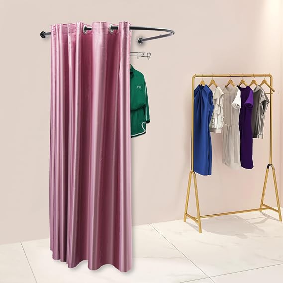 Clothing Store Fitting Room, U-Shaped Wall-Mounted Changing Room Dressing Room, Include Shading Curtain, Bracket & Hook Up for Mall, Boutique, Office Privacy Protection, 38" X 38" X 79" (Pink)