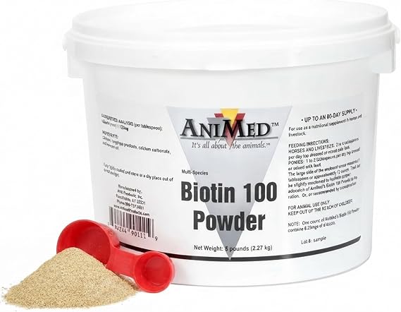 AniMed Biotin 100 Daily Horse Hoof Supplement & Equine Hair Growth Powder 5 lbs