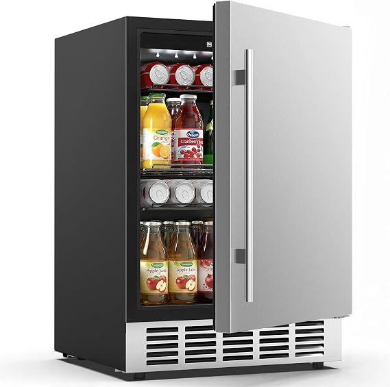 Mojgar 24 Inch Beverage Refrigerator, Under Counter Fridge, 190 Cans | Built-In or Freestanding, Indoor &Outdoor, 3765F Cooling, Auto Defrost, Low Noise, 3 Adjustable Shelves, 304 Stainless Door