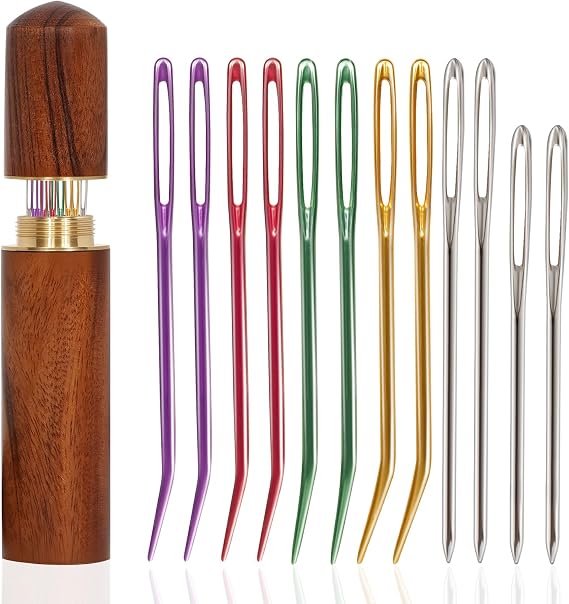KaiserNgu Yarn Needles, 12 Pcs Large Eye Sewing Needle Kit, Darning Tapestry Needles, with Wood Storage