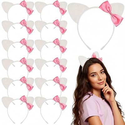 12 Pcs Kitty Cat Ears Headbands Gift for Kitty Friends Birthday Party Favor Kitten DecorationPink,Classic