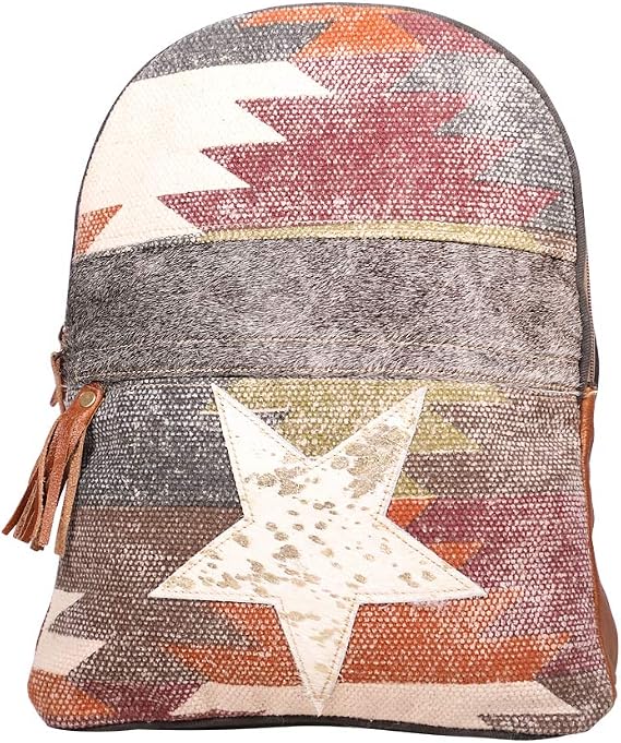 Myra Bags Superior Canvas, leather & Rug Backpack S-1927, Multicolour, Large, Multicolored, L, Vintage, Western-boho