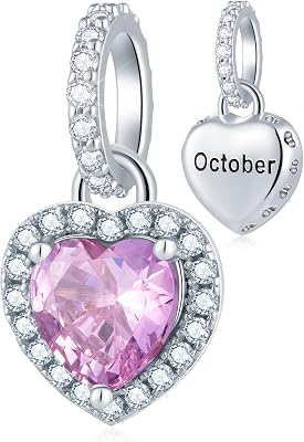 Birthstone Charms, 925 Sterling Silver Heart Dangle Charm, Sparkling CZ Compatible with Pandora Charm Bracelet, Necklace, Birthday Gifts for WomenWifeMother