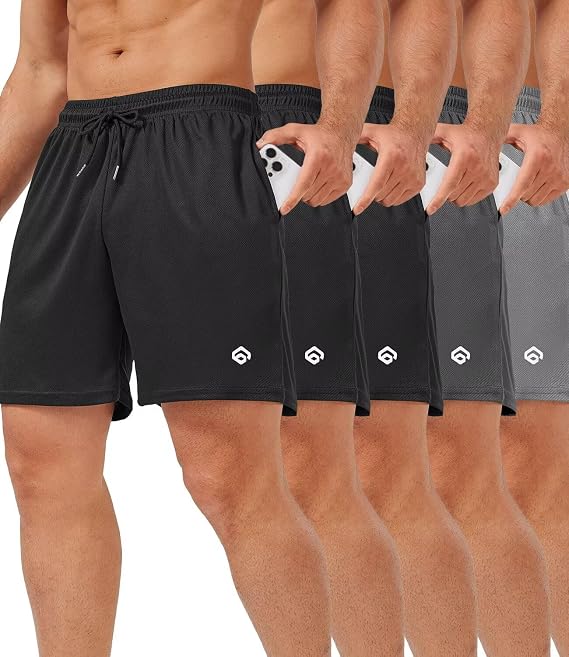 lomsoe 5 Pack Gym Shorts Men 5 Inch Quick Dry Mesh Shorts Men Lightweight Training Athletic Running Shorts with Pockets