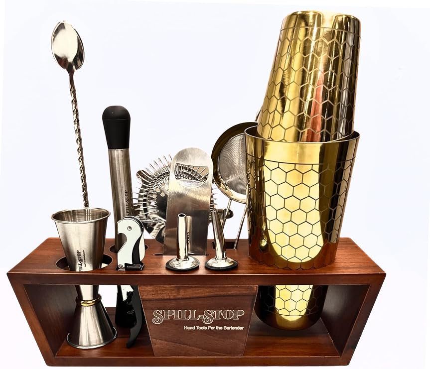 Cocktail Shaker Set Bartender Kit w/Stand, 12-Piece Bar Tool Set, Stainless Steel Mixology Kit with Shaker, Pour Spout, Jigger, Strainer, Muddler & Spoon, Home Bar Essentials