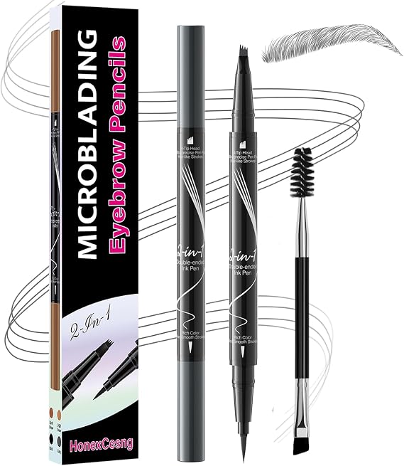 Microblading Eyebrow Pencil, Waterproof & Sweatproof Dual-Ended Eyebrow Pen with 4-Fork & Precise Tip, Creates Realistic Hair-Like