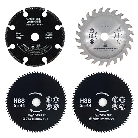 4Pcs 3 inch Mini Angle Grinder Saw Blade Set, 75mm Circular Saw Blade | Carbide Tungsten Cutting Disc for Wood, Metal, Plastic, Composite Materials,