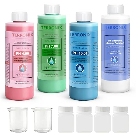 pH Calibration Kit 500ml (16 fl oz) with Buffer 4.00 7.00 10.01, Electrode Storage and Tank