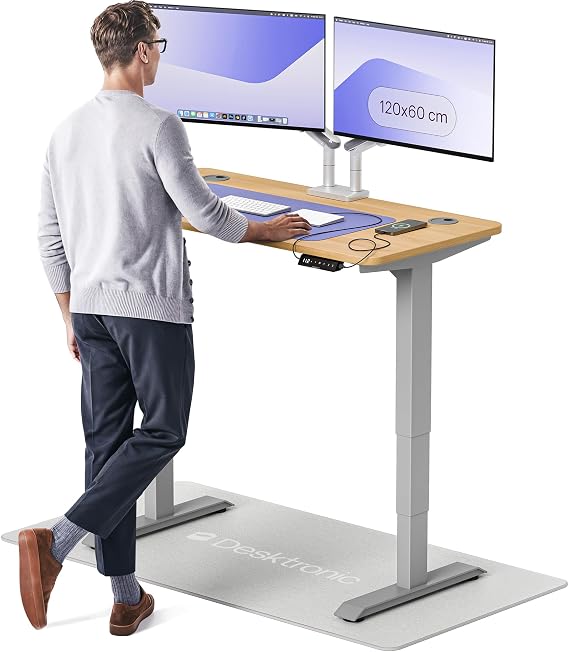 Desktronic HomePro Standing Desk – 120 x 60 cm Height Adjustable Desk with Electric Dual Motor, Touchscreen Controller & Integrated USB/USB-C, 3 Memory Presets