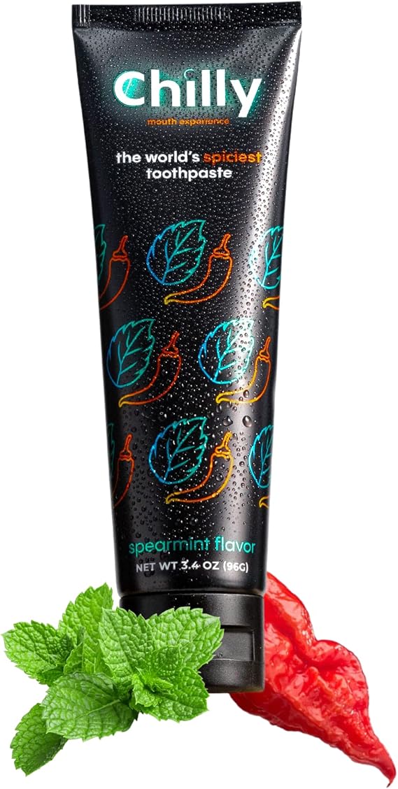 Chilly Premium Natural Spicy Whitening Toothpaste with Intense Spearmint Flavor and Ghost Pepper Flakes SLS & Fluoride Free Toothpaste, Whitening Formula for Fresh, Healthy Smile (Pack of 1)