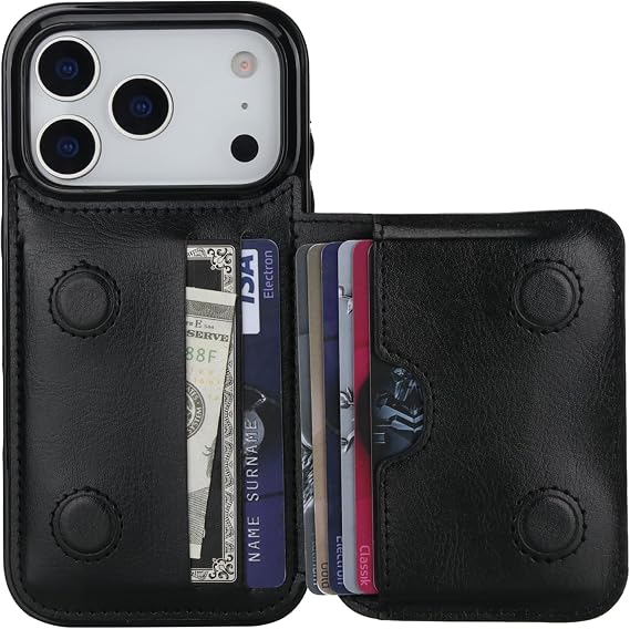 KIHUWEY Compatible with iPhone 17 Pro Wallet Case Credit Card Holder, Premium Leather Kickstand Flip Hidden Magnetic Clasp Durable Shockproof Protective Cover for iPhone 17 Pro 6.3 inch (Black)