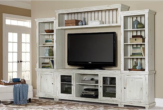 Progressive Furniture Willow Complete Entertainment Wall Unit White,118" W x 16" D x 90" H