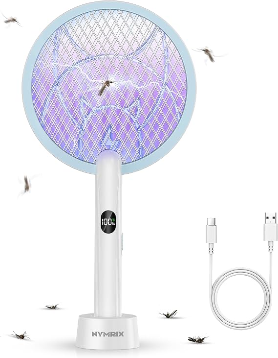 Nymrix Electric Fly Swatter 4100V Dual Mode Bug Zapper Racket(Blue,1-Pack)