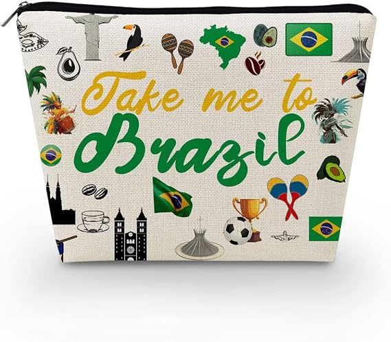 Livel lhood Take Me To Brazil Makeup Bag Cute Small Canvas Organizer Zipper Pouch Take Me To Brazil Cosmetic Bag Travel Present for Women Friends