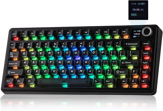 EPOMAKER X Aula F75 MAX Wireless Mechanical Keyboard with TFT Screen and Knob, Gasket Keyboard in 75% US Layout, Hot Swappable Gaming Keyboard for PC/Mac/Linux (Matte Black, Reaper Switch)