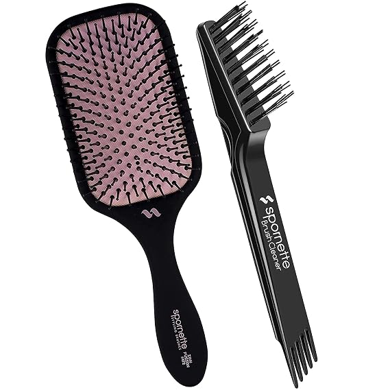 Spornette Pink Ion Fusion Paddle Brush 472 Bundle with Hair Brush Cleaner