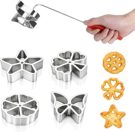 4PCS Rosette Maker, Waffle Mold with Handle Small Rosette Cake Maker Aluminum Cast Waffle Mold for Kitchen Baking Cooking