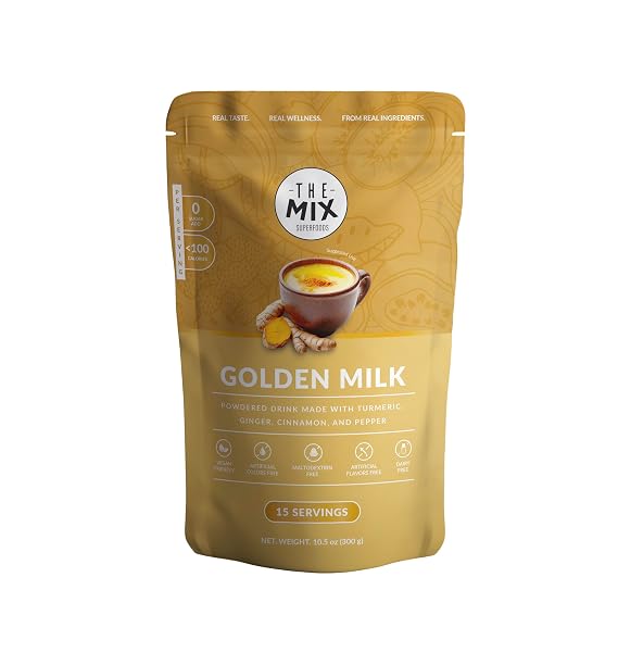 Golden Milk Latte Powder No Sugar Added Turmeric Drink Mix, Dairy Free, 15 Servings (300g) THE MIX SUPERFOODS