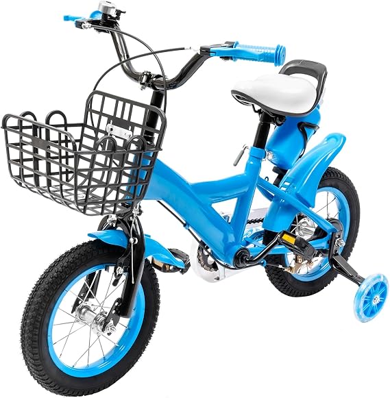 12 Inch Kids Bike, Beginner Bike with Training Wheels, Children Bicycle with Adjustable Seat and Handlebar, Carbon Steel Frame For Kids 2-4 Years Old