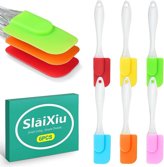 slaixiu 6PCS Heat Resistant Silicone Spatulas - Non-Stick Mini Kitchen Tools for Baking, Cooking, Mixing & Jar Scraping, Durable & Flexible