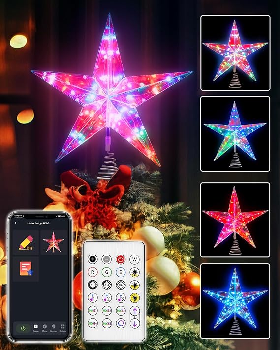 Christams Star Tree Topper and Christmas Candy Cane Pathway Lights