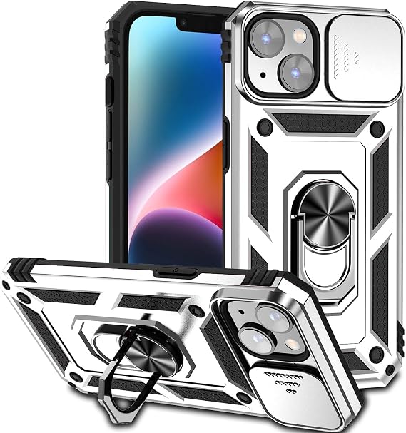 Compatible with iPhone 14 Plus Case, iPhone 14 Plus Magnetic Case with Camera Cover & Kickstand Military Grade Shockproof Cover