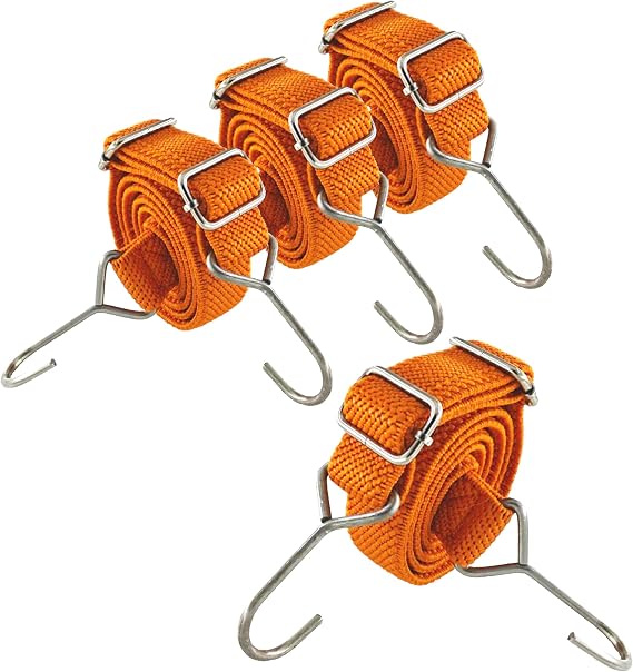 Flat Bungee Cords with Hooks 48 inch Adjustable, 4-Piece Oragne Color, 4.8MM Stainless Steel Hook,Heavy Duty for Transport Goods Bundling. (Oragne, 48 Inch X 4 Pic)