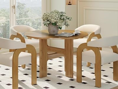 47.5 Modern Oval Wooden Dining Table, Farmhouse Round Dinner Table Set for 4, Rustic Round Dining Room & Kitchen Table for Dining Room Living Room Apartment, Yellow Brown