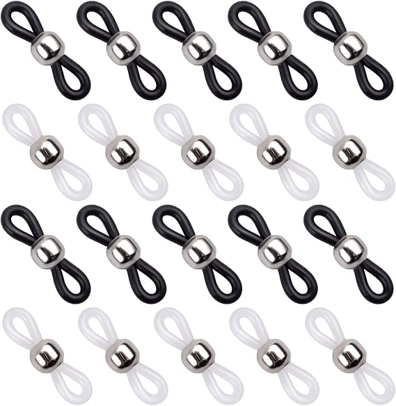 Jdesun 20 Pieces Eyeglass Chain Ends,Adjustable Metal Silver Bead Rubber Ends Connectors for Eye Glasses Holder Necklace Chain