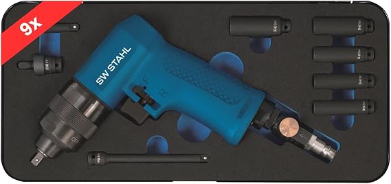SW-Stahl vibrating pneumatic impact wrench 8 piece 1/4 inch (6.3 mm) S3224 9 pieces - vibration pulses against corrosion - 20-40 Nm torque - includes impact wrench nuts joint and extension