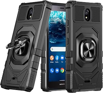 for Nokia C100 - Shockproof Protective Phone Case with Ring Stand - RS7 Black