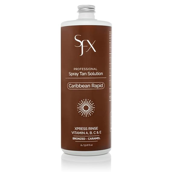 Caribbean Rapid All Natural Spray Tanning Solution DARK SUMMER | All Natural, 1L/33.8 fl oz, Dark Caramel Based Rapid Spray Tanning Solution, Quick Rinse Formula for Sunless Tanning