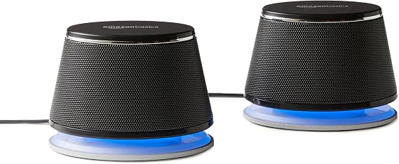 Amazon Basics Stereo 2.0 Speakers for PC or Laptop with Volume Control, 3.5mm Aux Input, USB-Powered, 1 Pair, Black