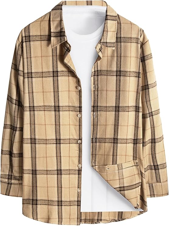 Floerns Men's Plaid Print Long Sleeve Collar Button Down Shirt Blouse Tops