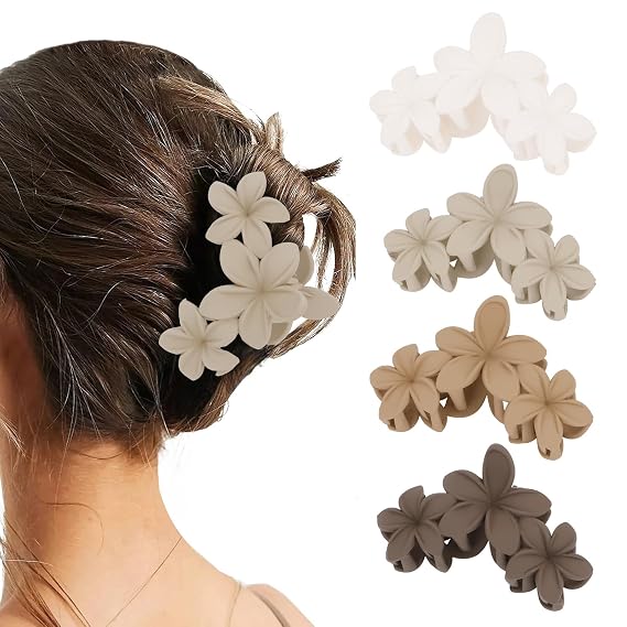 Women's Matte Flower Claw Clips - Non-slip, Cute Claws for Thick & Thin Hair, Neutral Colors, Strong Hold Hair Accessories
